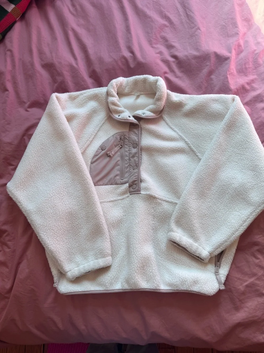 Free People FP Movement Hit The Slopes Pullover Fleece Jacket Ivory Combo XL